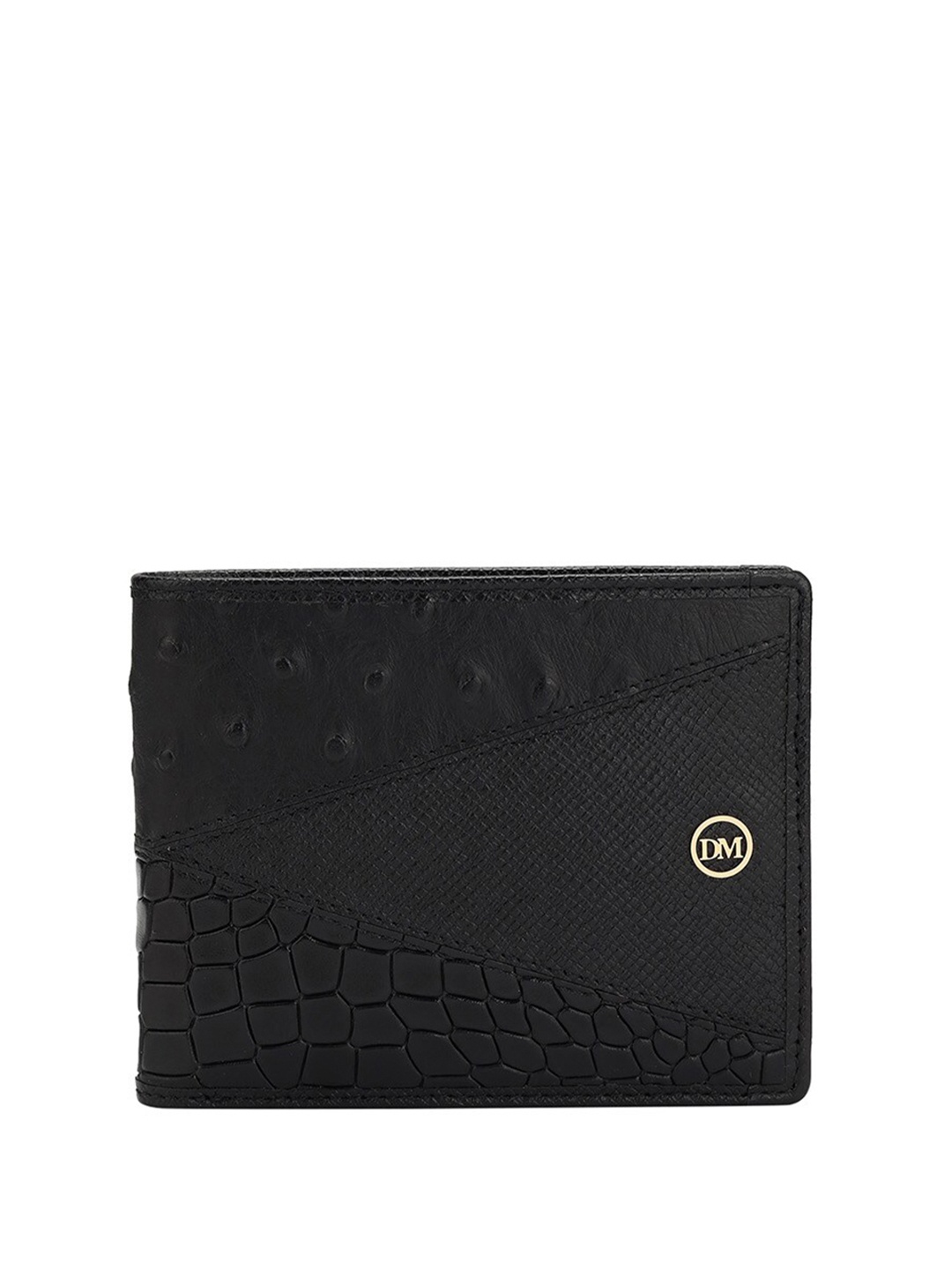 

Da Milano Men Textured Leather Two Fold Wallet, Black