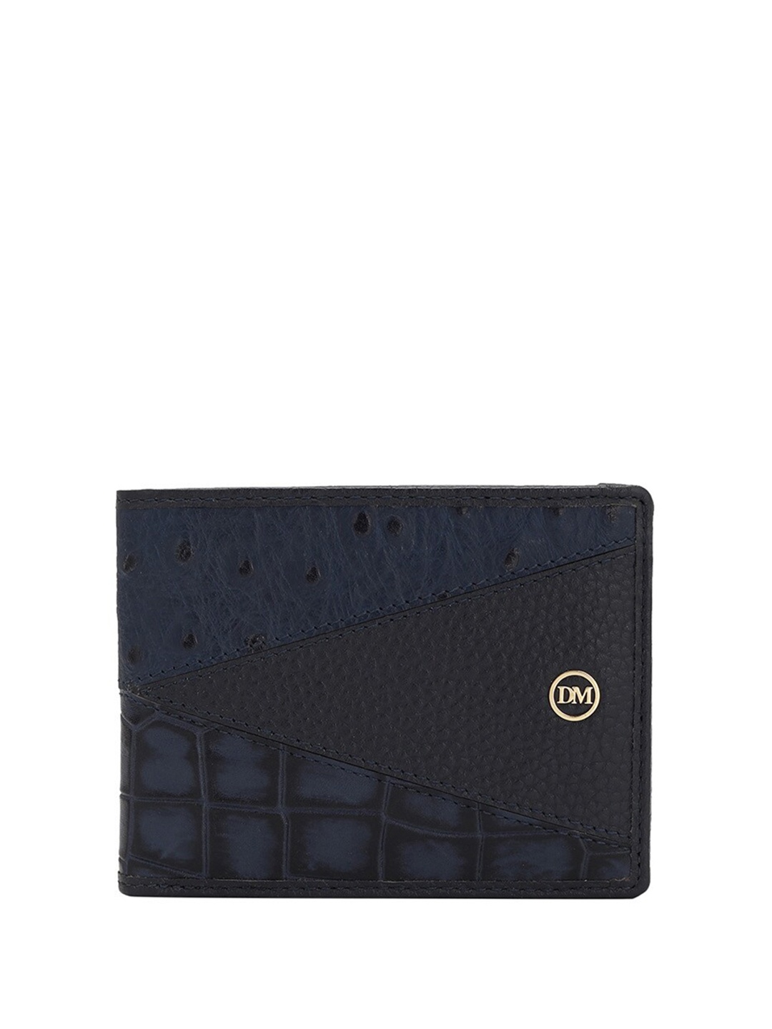 

Da Milano Men Textured Leather Two Fold Wallet, Navy blue