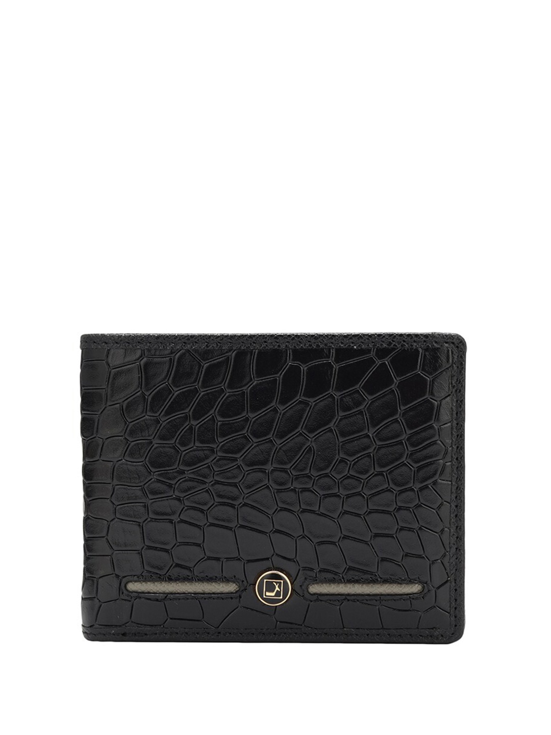 

Da Milano Men Textured Leather Two Fold Wallet, Black