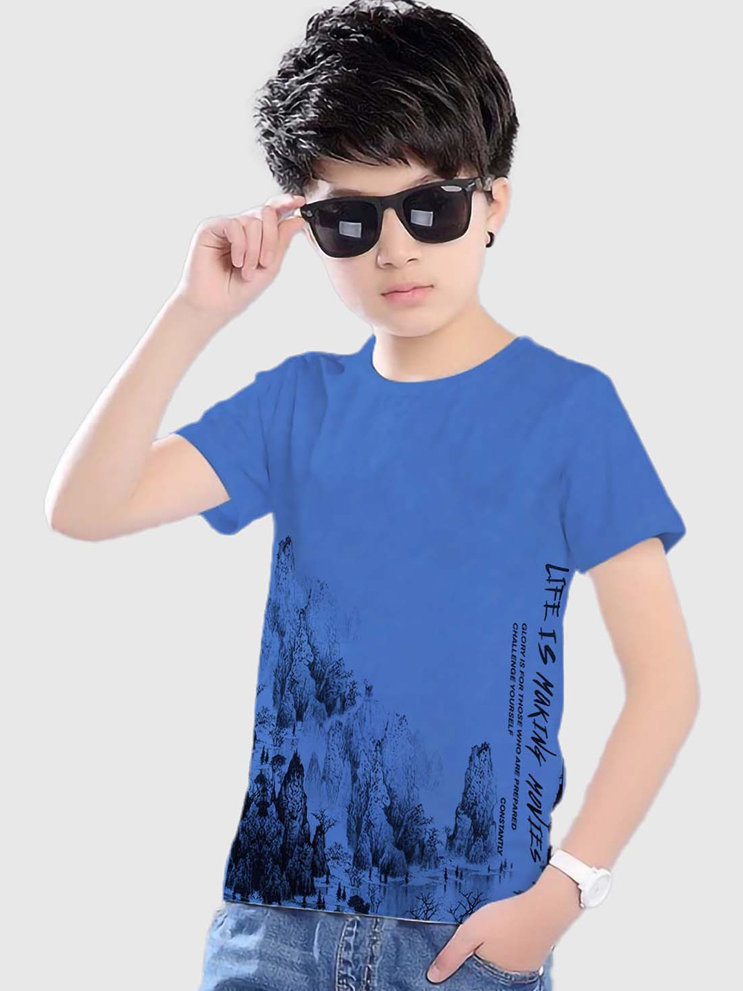 

BAESD Boys Graphic Printed Cotton T-shirt, Blue