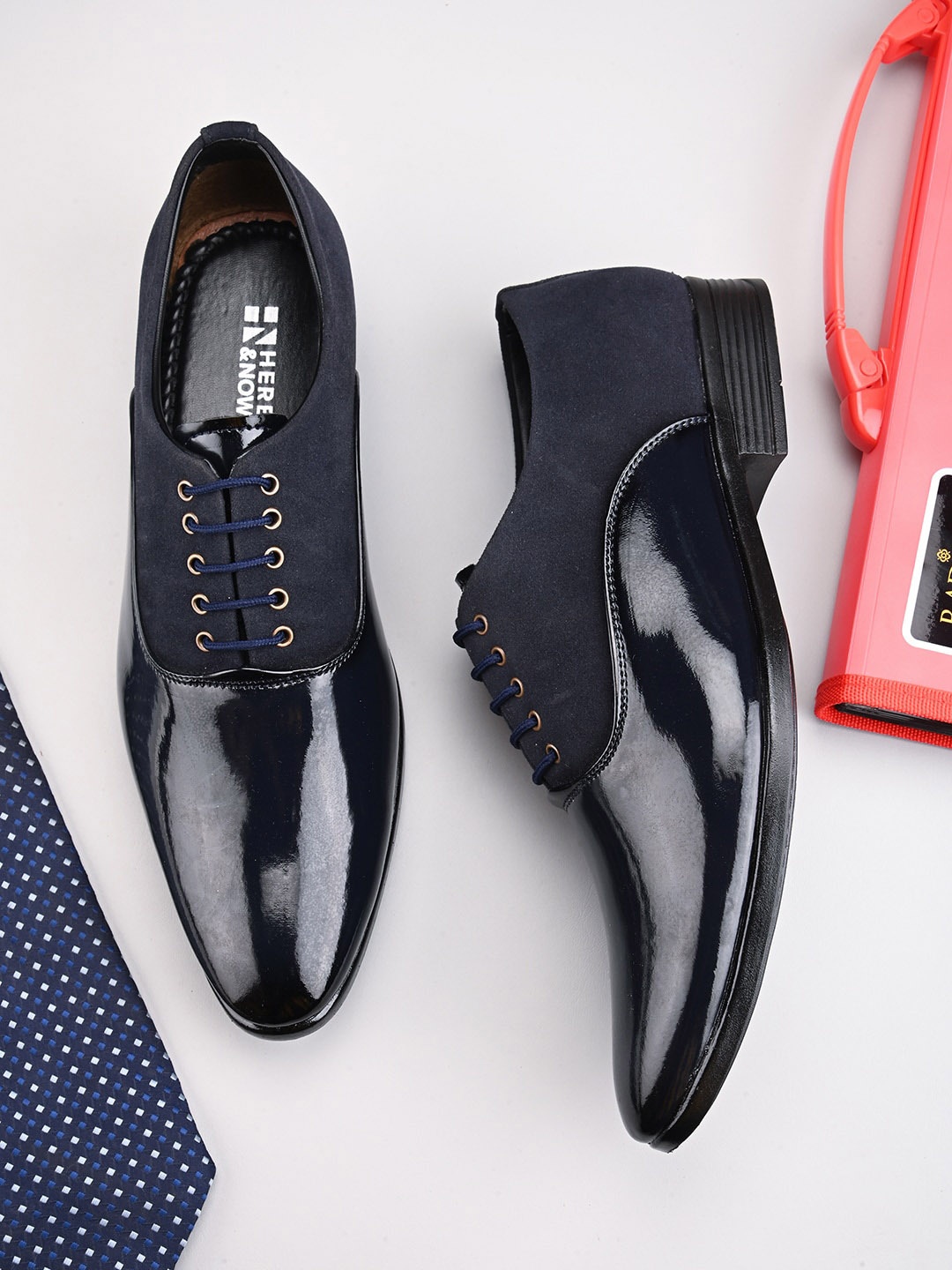 

HERE&NOW Men Blue Textured Formal Lace-Up Oxfords Shoes