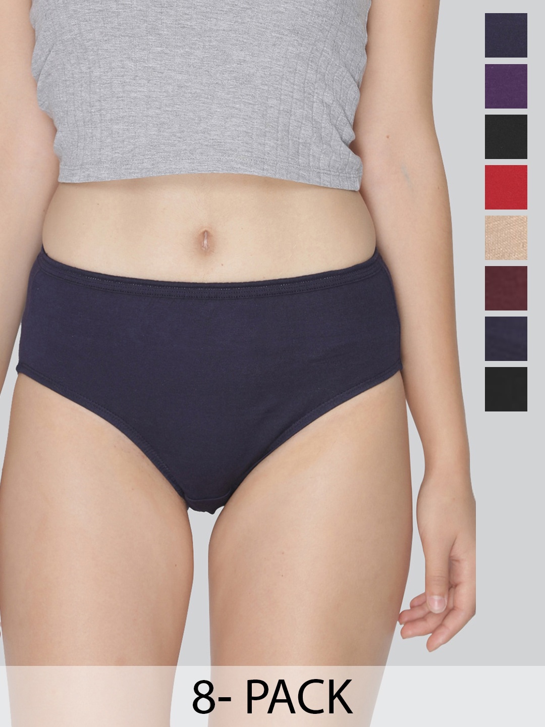 LYRA Pack of 8 Assorted Anti-Odour Mid-Rise Bikini Briefs