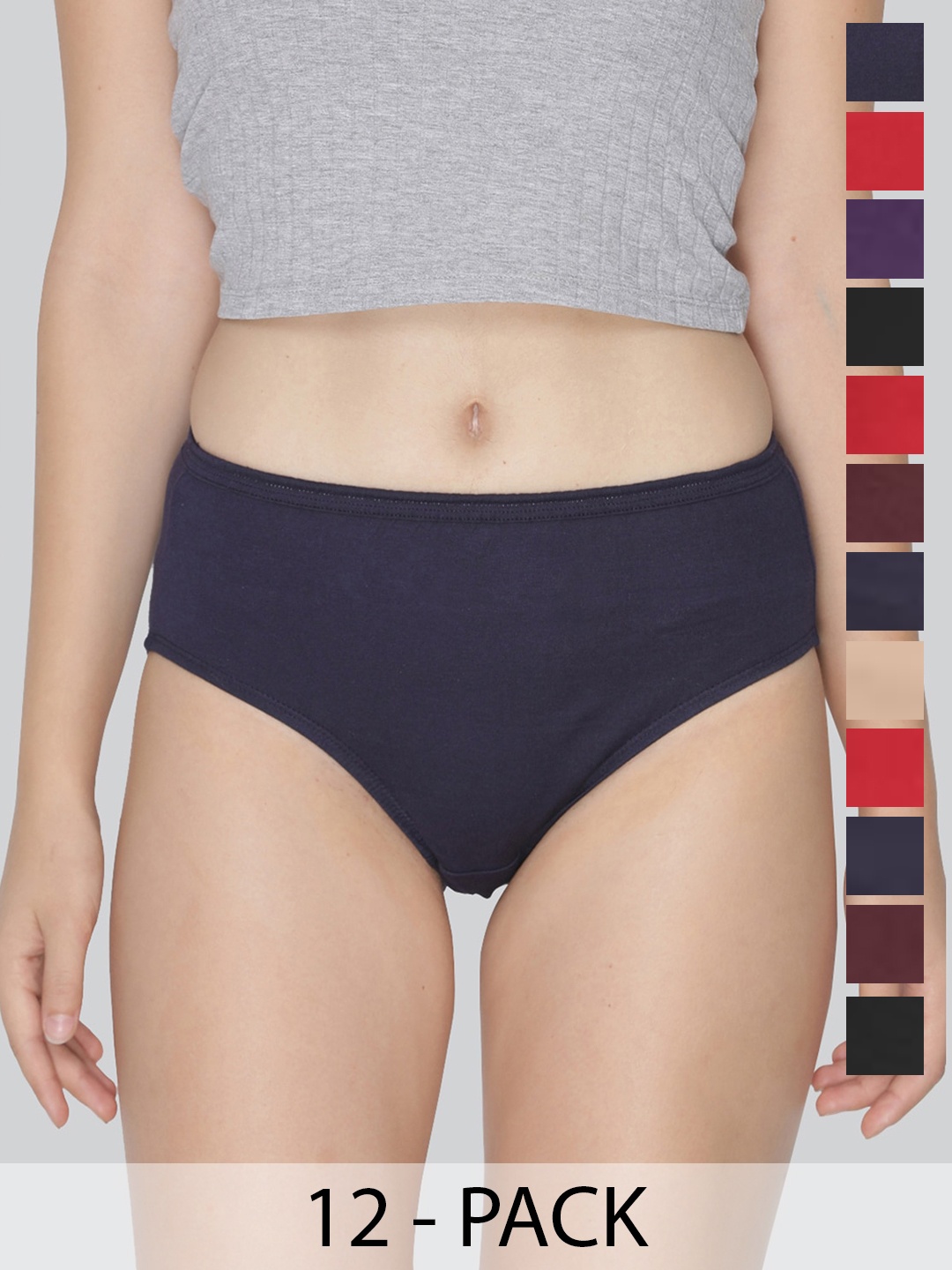 

LYRA Pack Of 12 Assorted Anti-Odour Mid-Rise Hipster Briefs