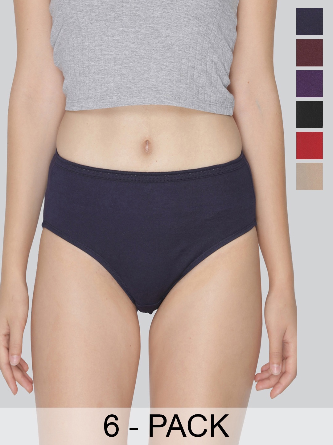 

LYRA Pack Of 6 Assorted Anti-Odour Mid-Rise Cotton Hipster Briefs