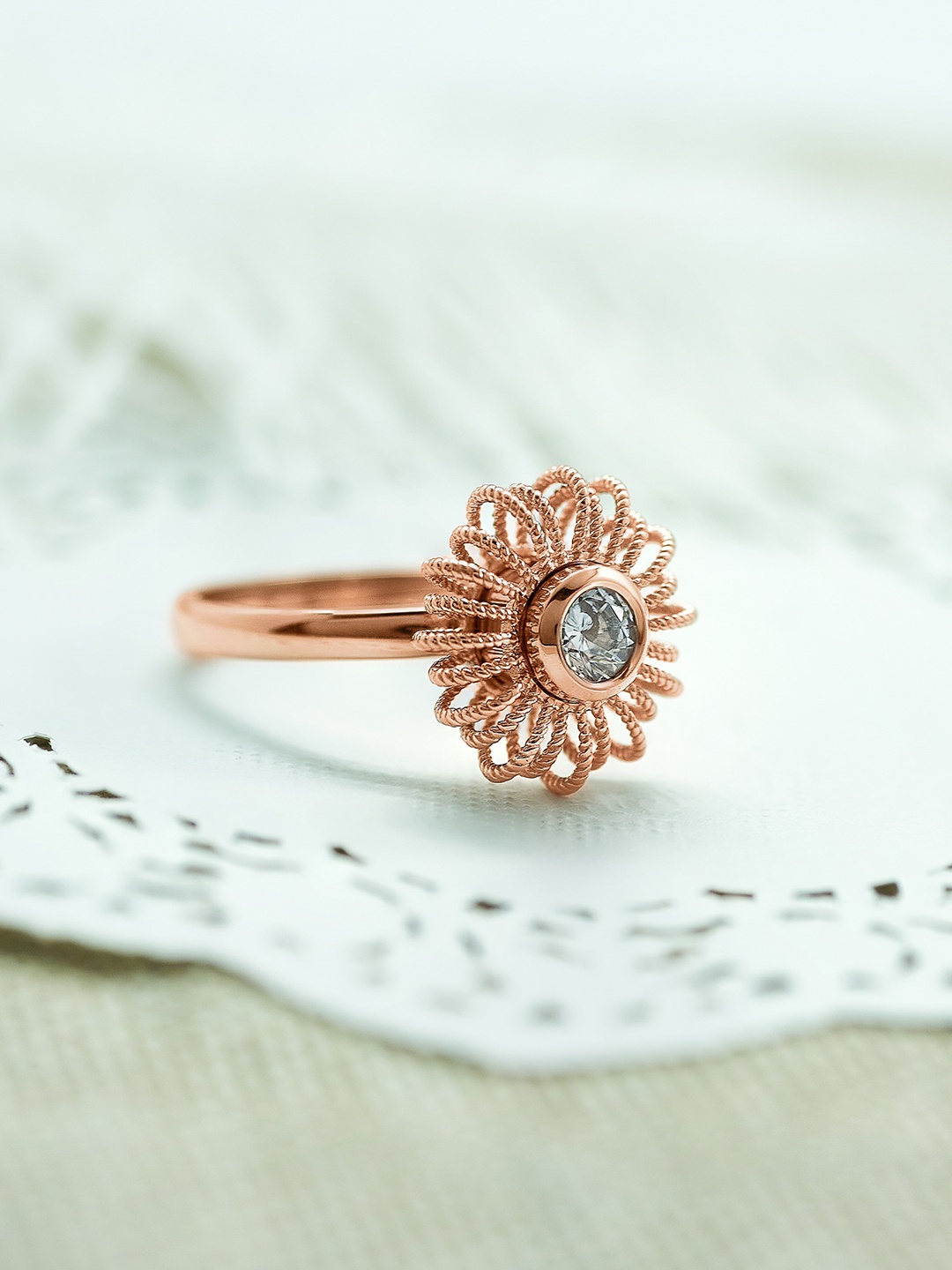 

SILBERRY 925 Sterling Silver Rose Gold-plated Removable Crystal-studded Adjustable Ring