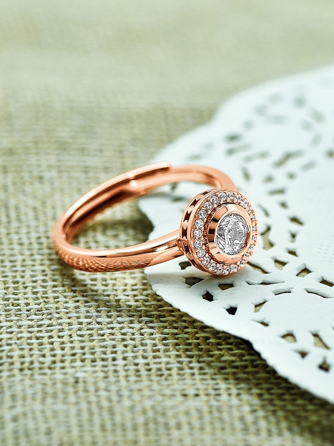 

SILBERRY 925 Sterling Silver Rose Gold-plated Removable Crystal-studded Adjustable Ring