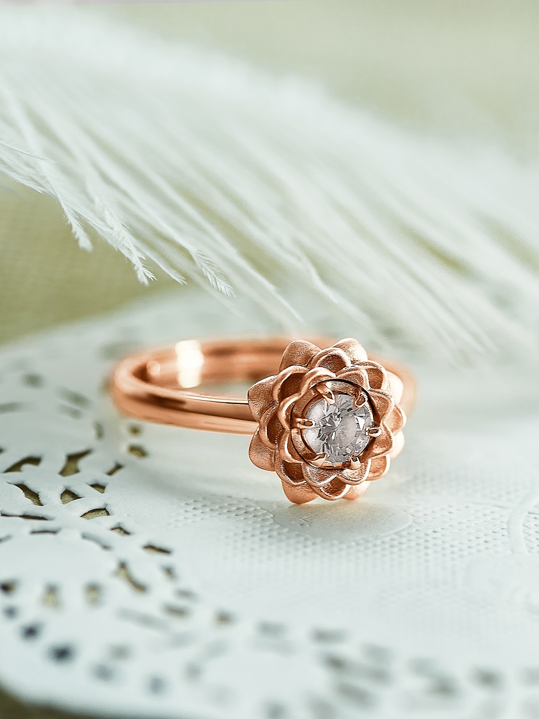 

SILBERRY 925 Sterling Silver Rose Gold-Plated Removable Crystal-studded Adjustable Ring