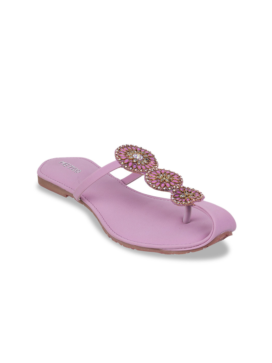 

Metro Embellished Open Toe T-Strap Flats, Purple