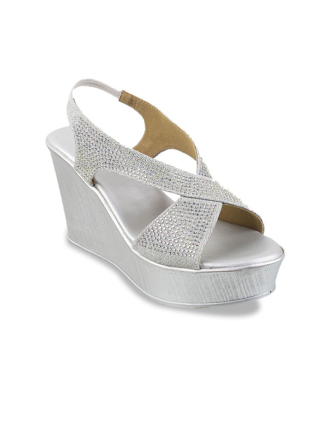 

Metro Embellished Open Toe Wedge Heels, Silver