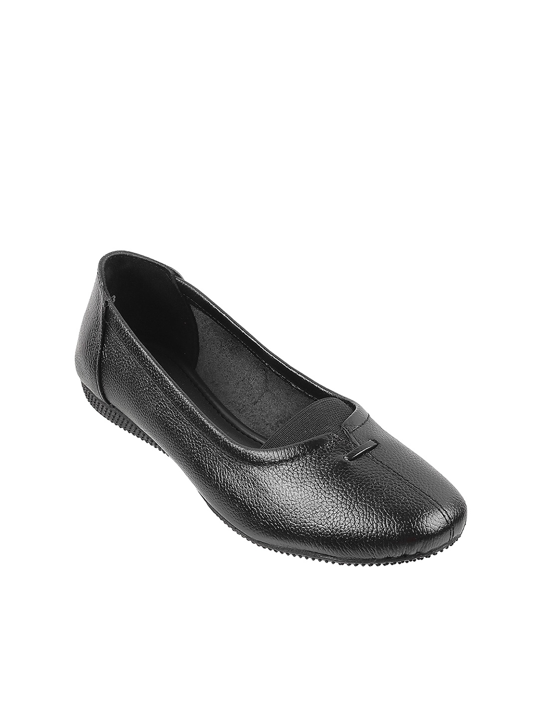 

Metro Textured Round-Toe Leather Ballerinas, Black