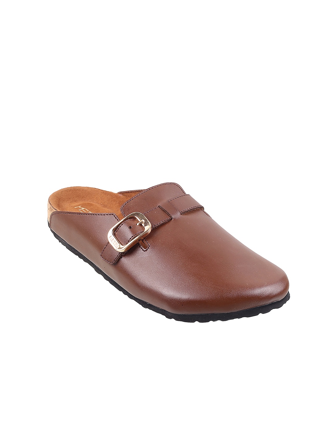 

Metro Round Toe Mules With Buckles, Brown