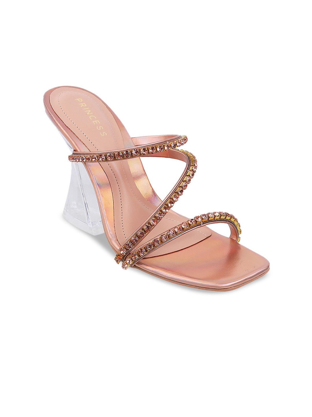 

Metro Embellished Open Toe Block Heels, Gold