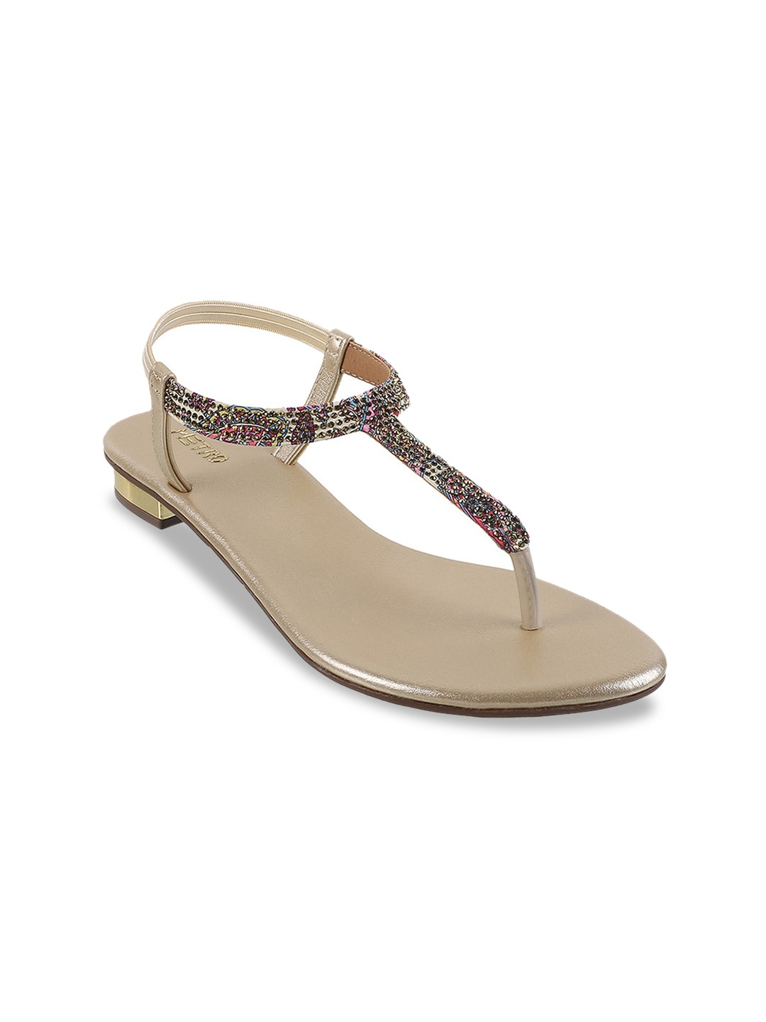 

Metro Embellished Open Toe T-Strap Flats, Gold