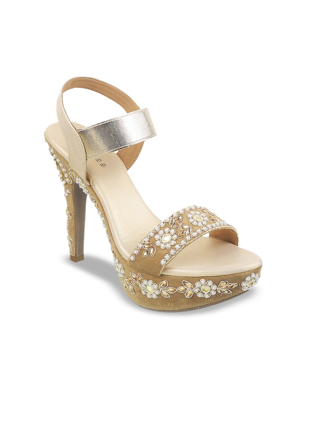 

Metro Embellished Open Toe Stiletto Heels, Gold