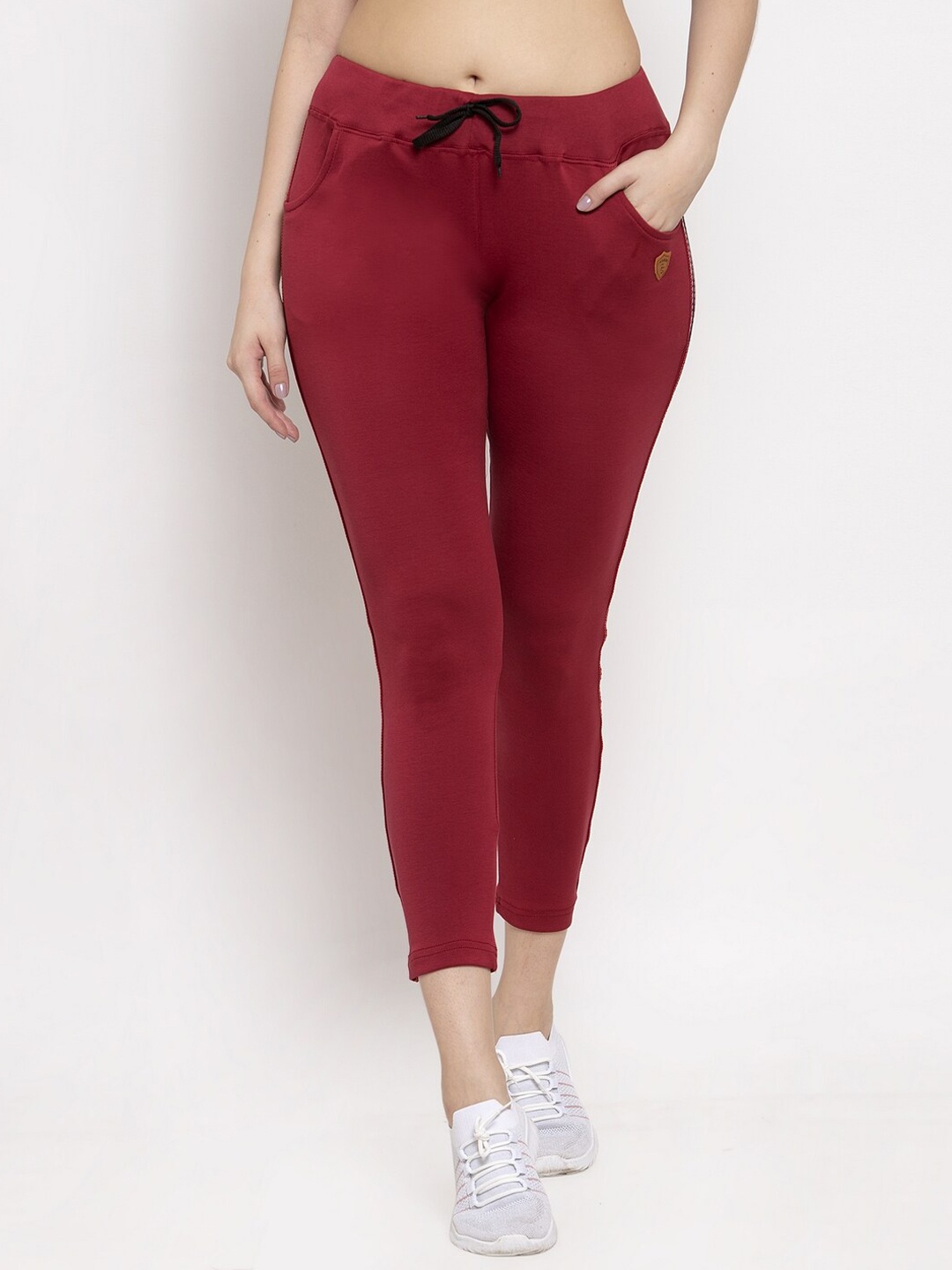 

Miaz Lifestyle Women Mid Rise Pure Cotton Skinny Fit Sports Track Pants, Maroon