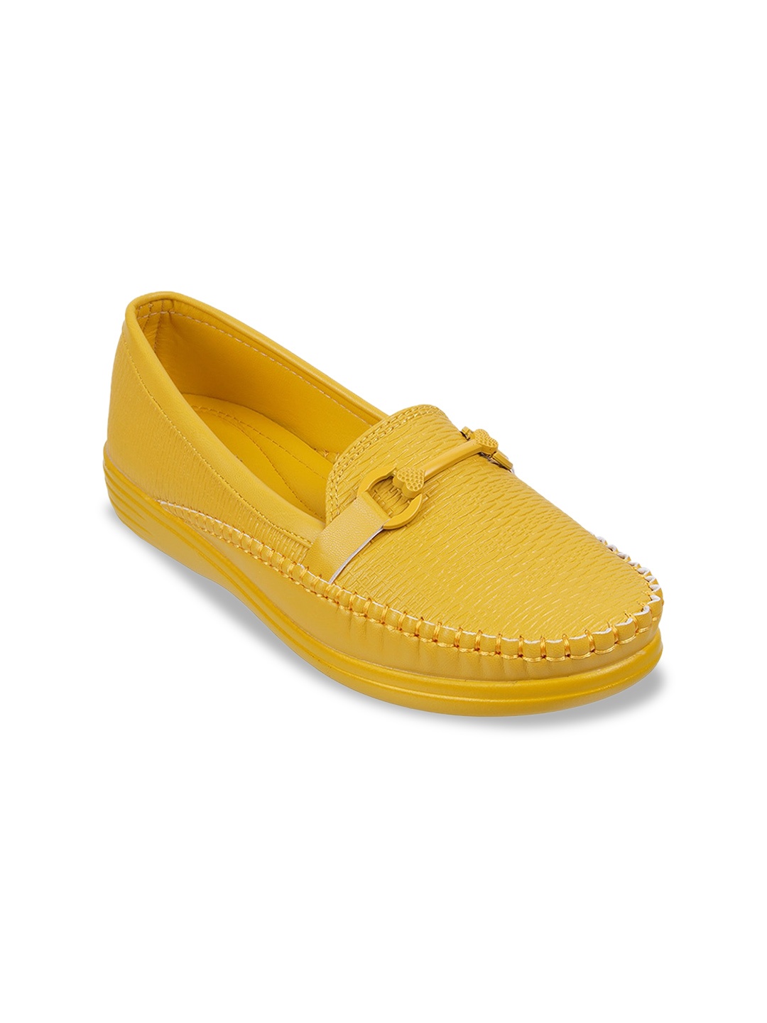 

Mochi Textured Round Toe Ballerinas, Yellow