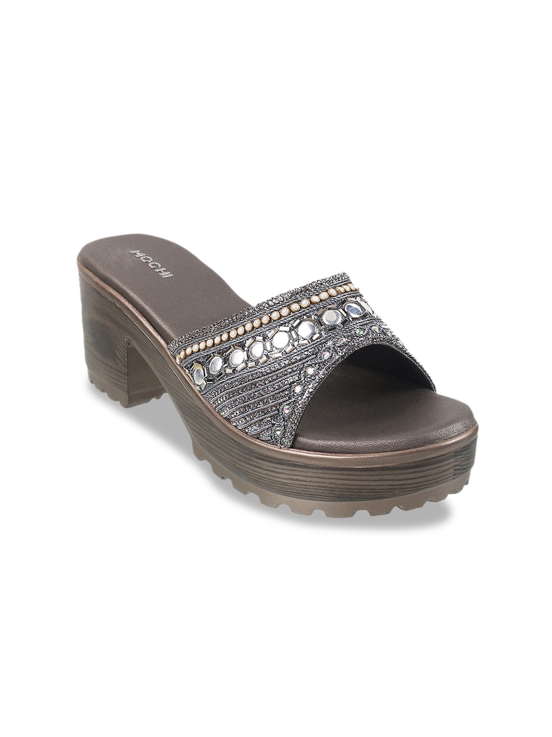 

Mochi Embellished Block Heels, Grey