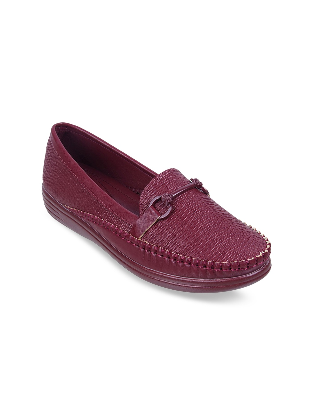 

Mochi Textured Round Toe Horsebit Loafers, Maroon