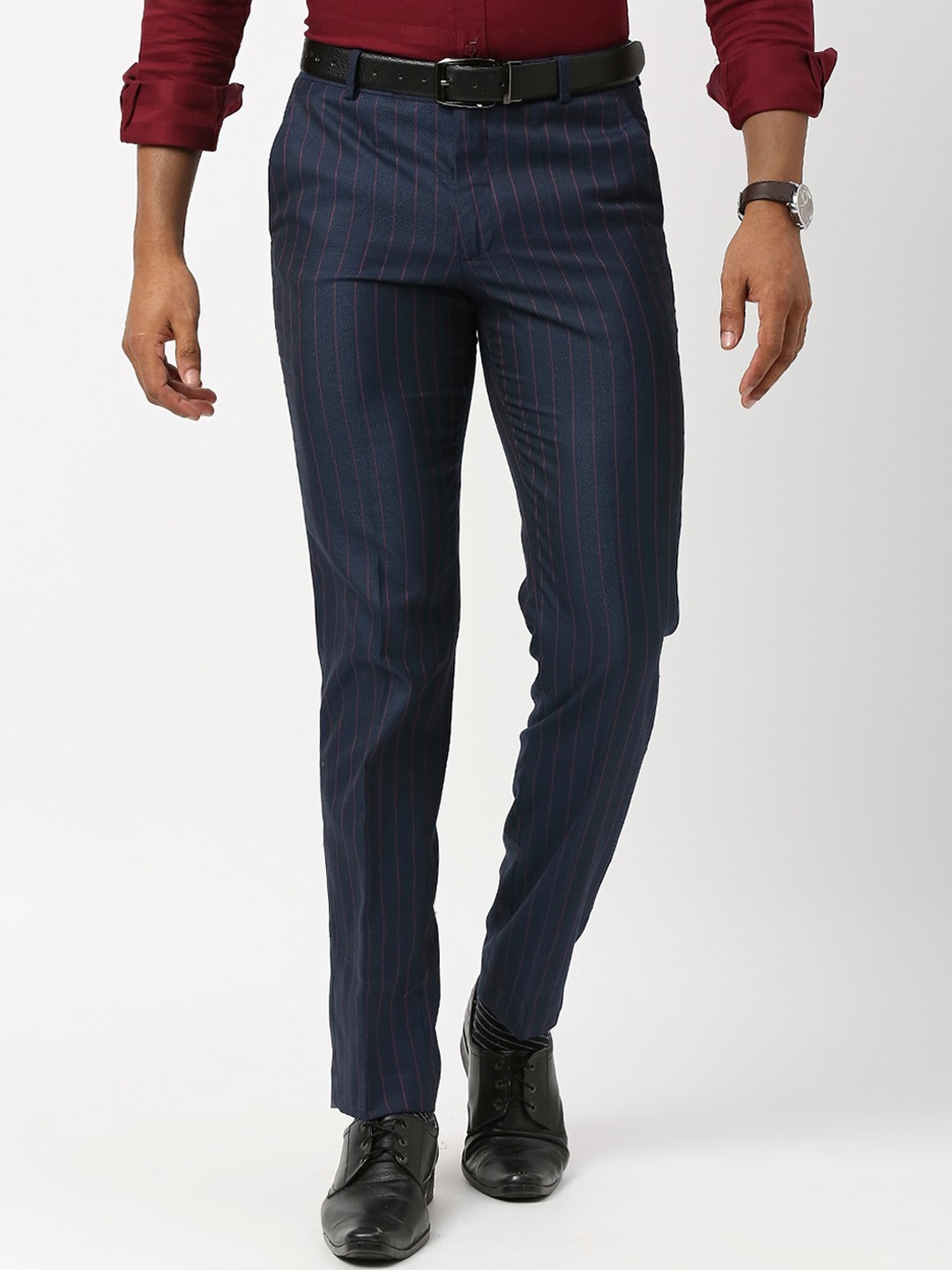 

Berkshire Men Smart Slim Fit Easy Wash Striped Formal Trousers, Navy blue