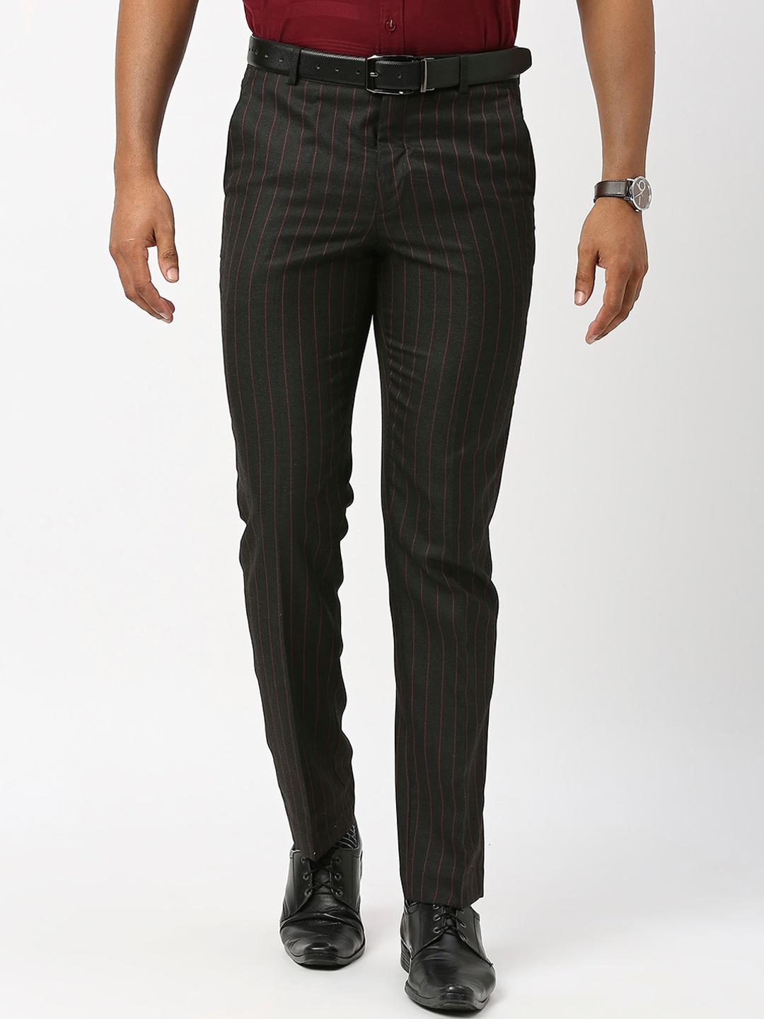 

Berkshire Men Smart Slim Fit Easy Wash Striped Formal Trousers, Black