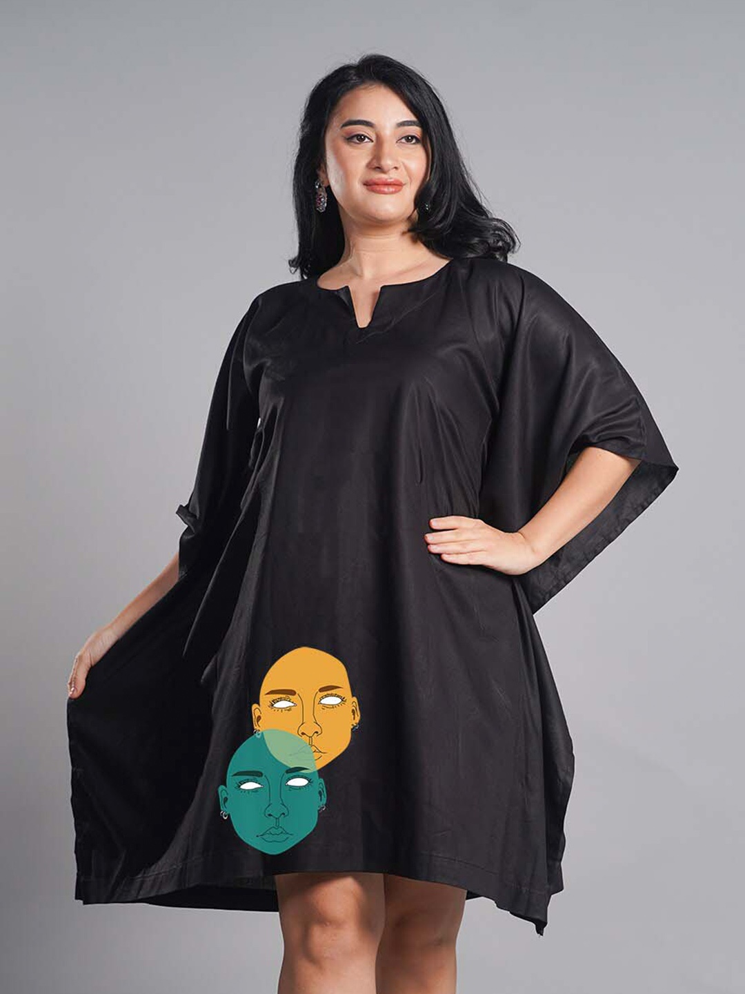 

LetsDressUp Printed Detail Kimono Sleeve Kaftan Dress, Black