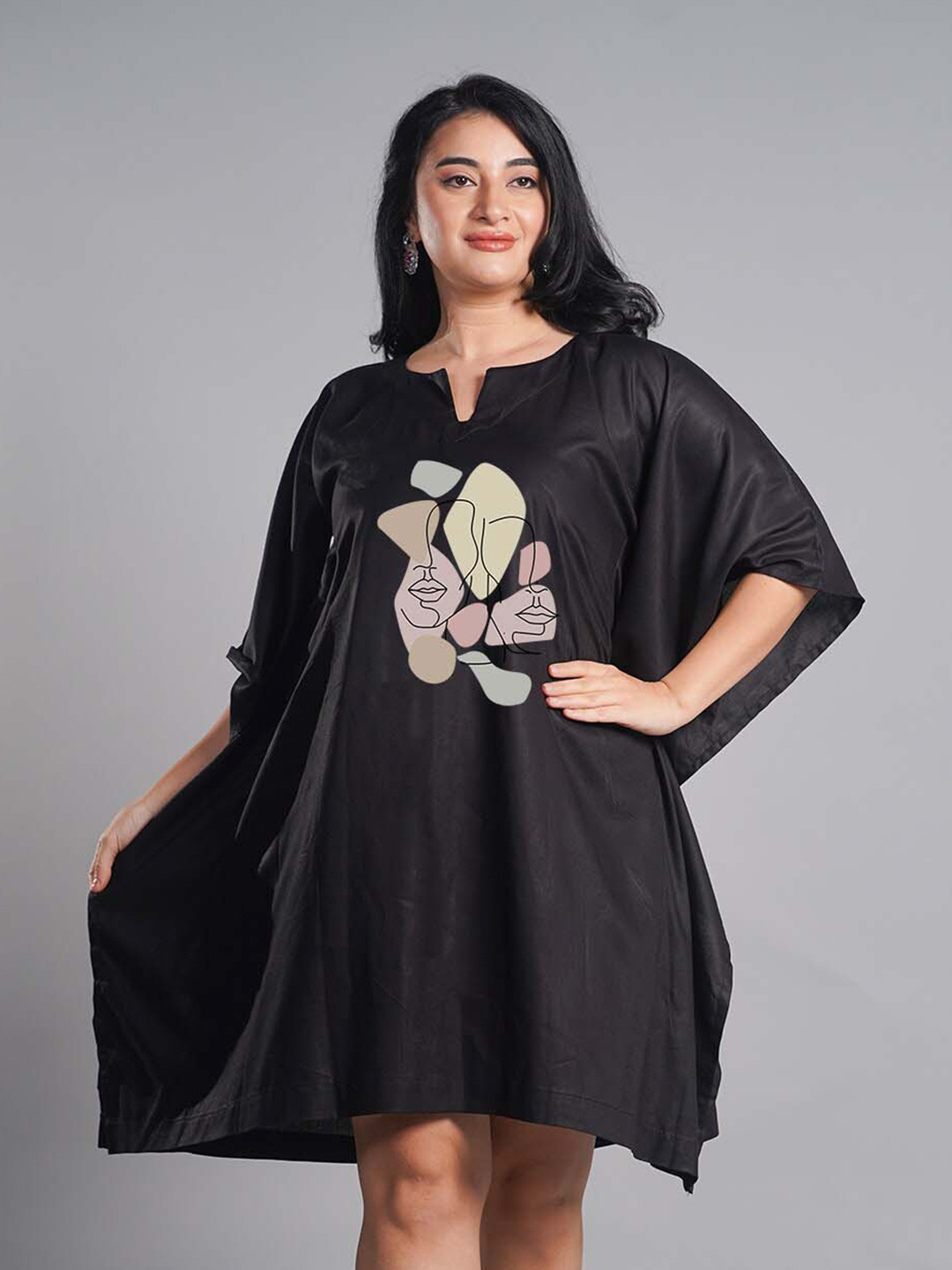 

LetsDressUp Printed Kimono Sleeve Kaftan Dress, Black