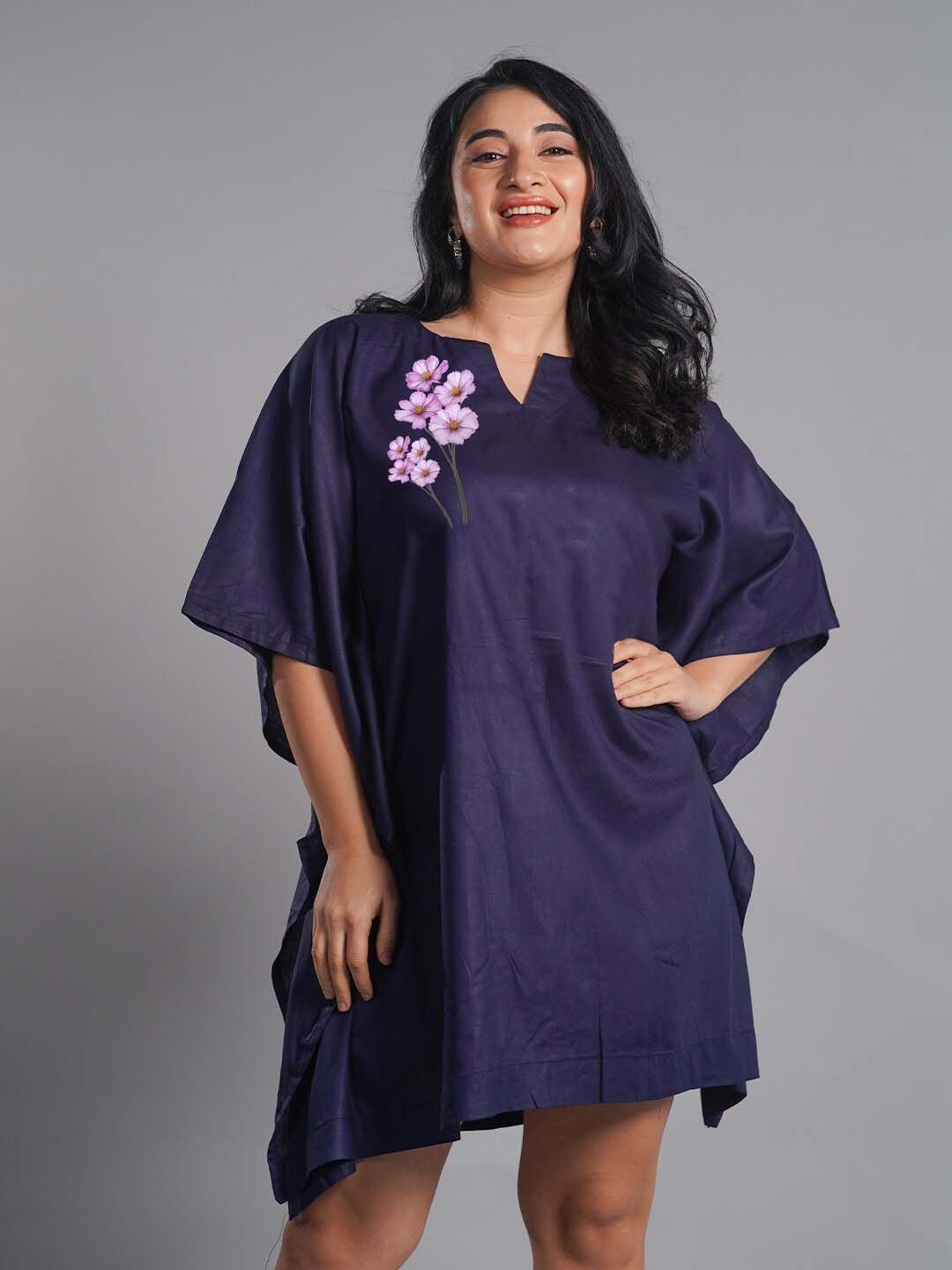 

LetsDressUp Floral Printed Kimono Sleeve Kaftan Dress, Navy blue