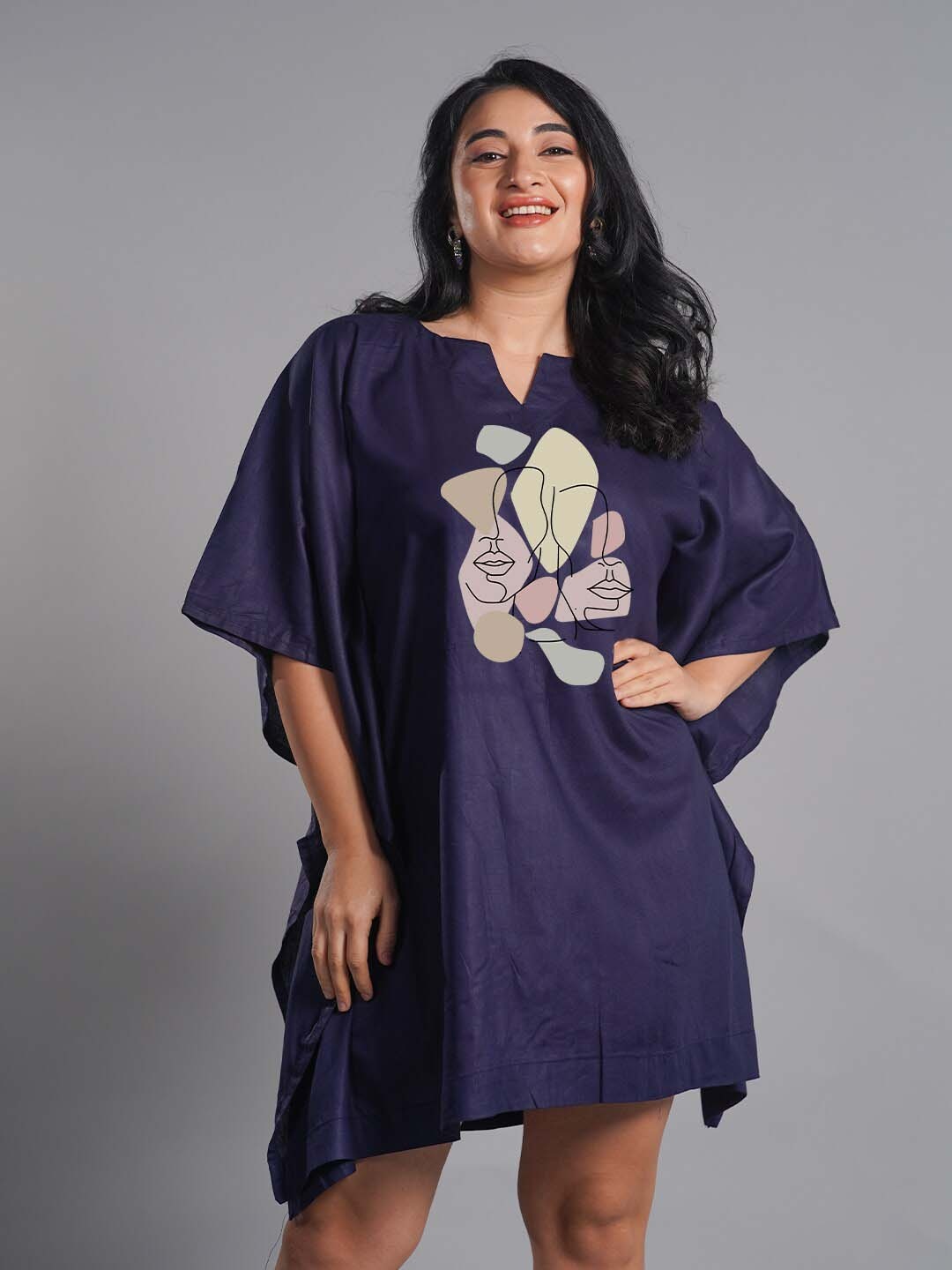 

LetsDressUp Printed Kimono Sleeve Kaftan Dress, Navy blue