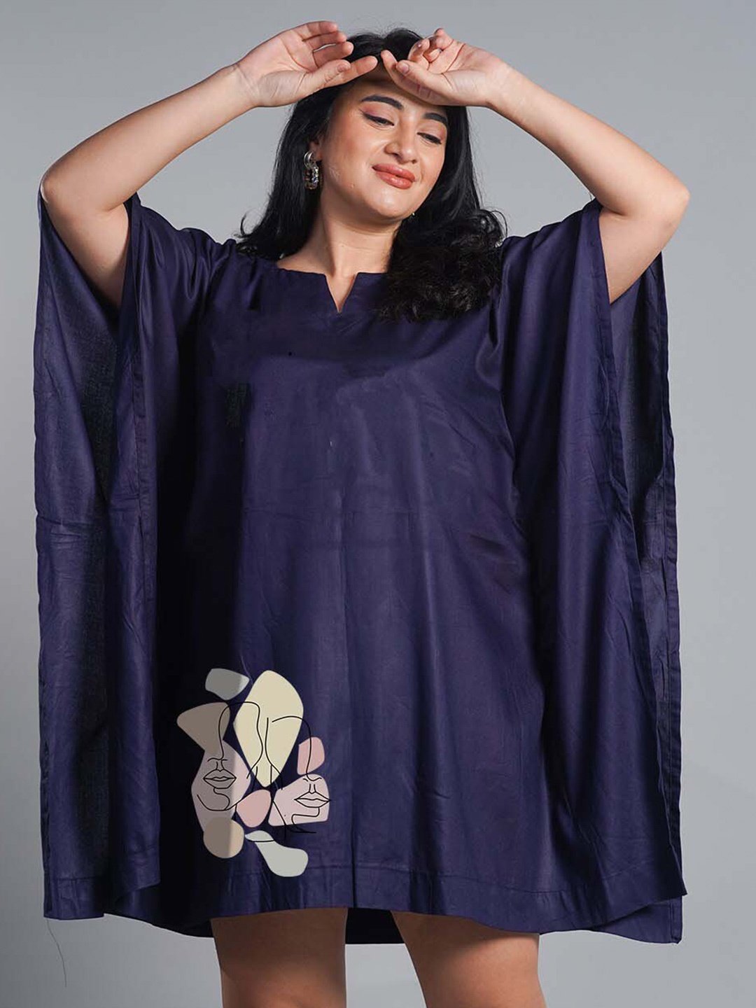 

LetsDressUp Printed Kimono Sleeve Kaftan Dress, Navy blue