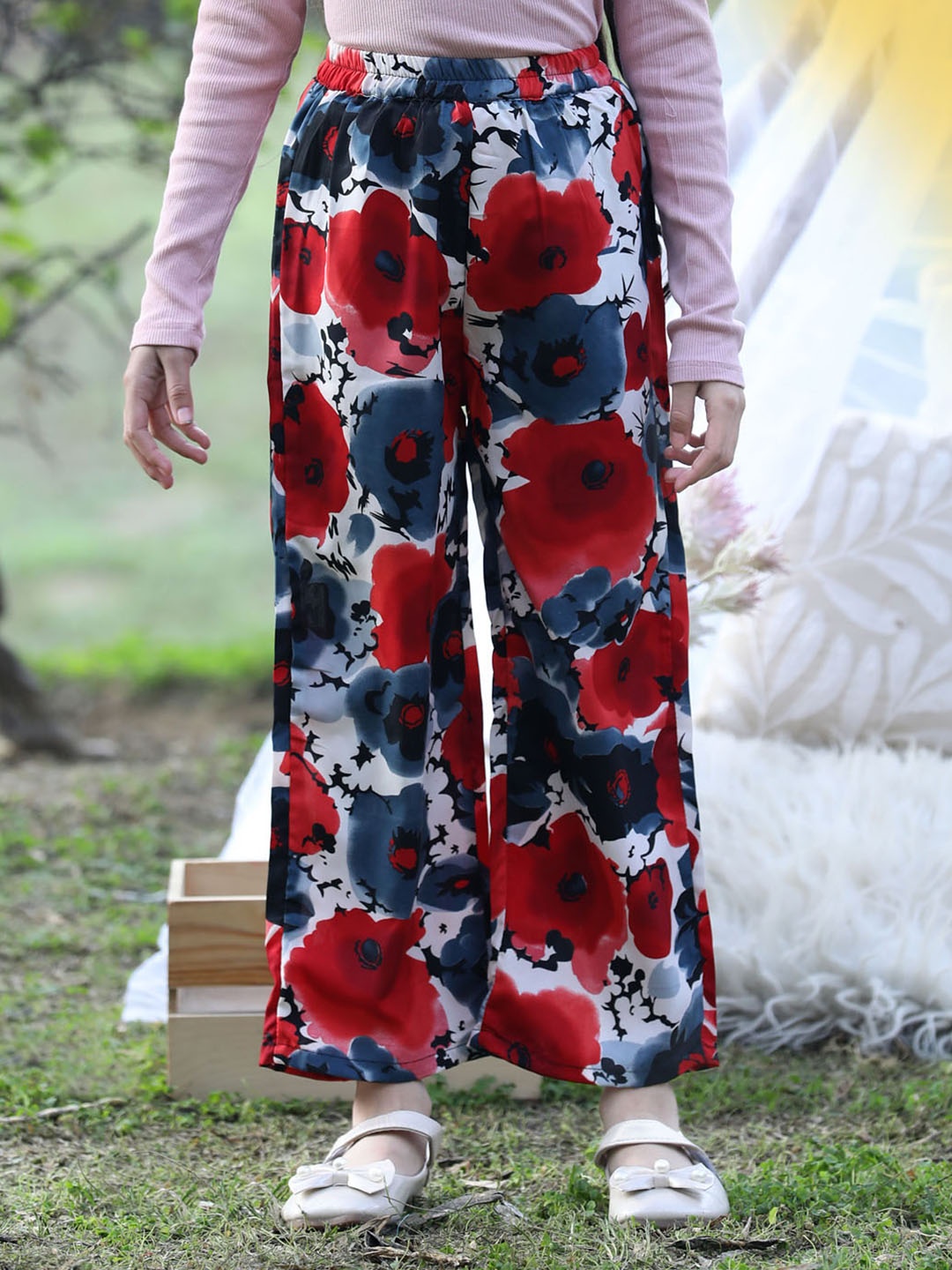 

Cutiekins Girls Floral Printed Knitted Palazzos, Red