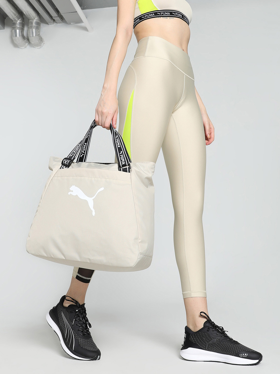 

Puma Brand Logo Printed Active Training Handheld Bag, Beige
