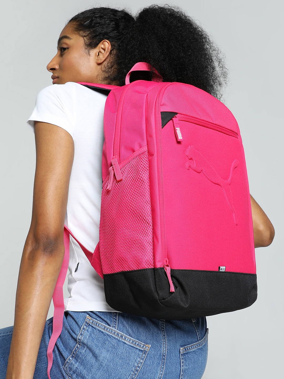 

Puma Unisex Brand Logo Embossed Buzz Medium-Sized Backpack, Pink