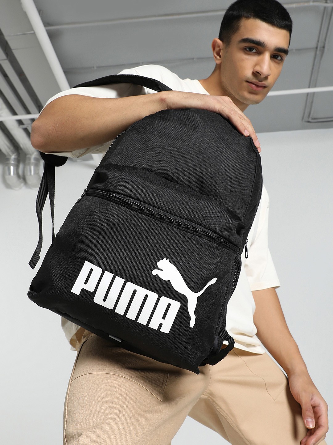 

Puma Unisex Brand Logo Printed Phase Backpack with Zip Pouch, Black
