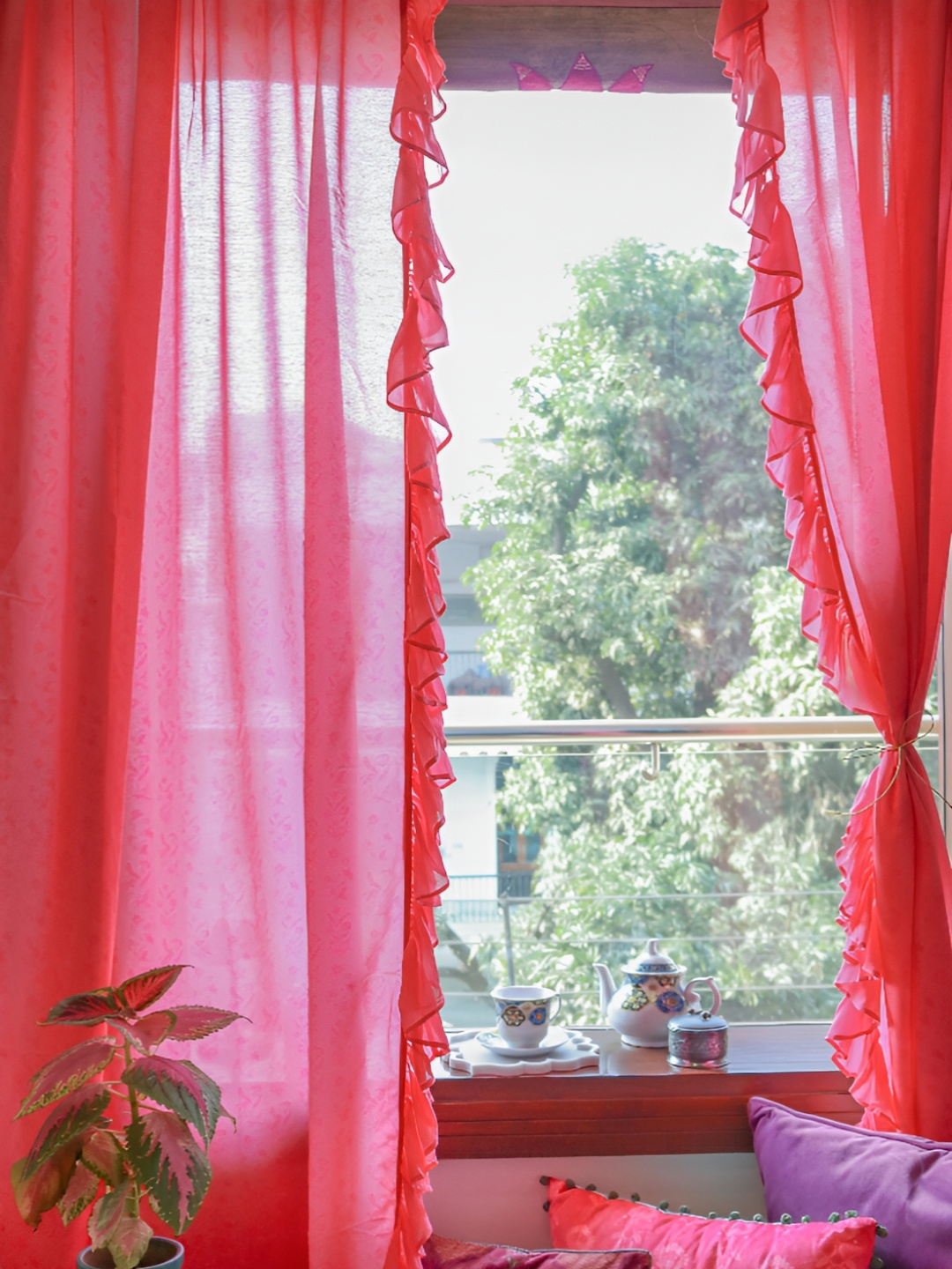

design station Pink Floral Loops Sheer Door Curtain