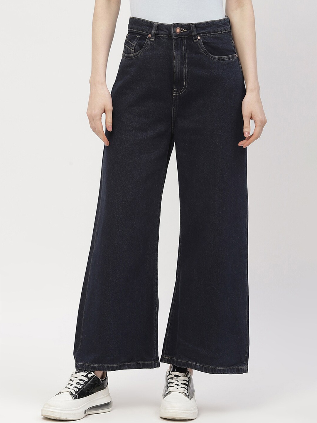 

Madame Women Wide Leg Clean Look Cotton Jeans, Navy blue