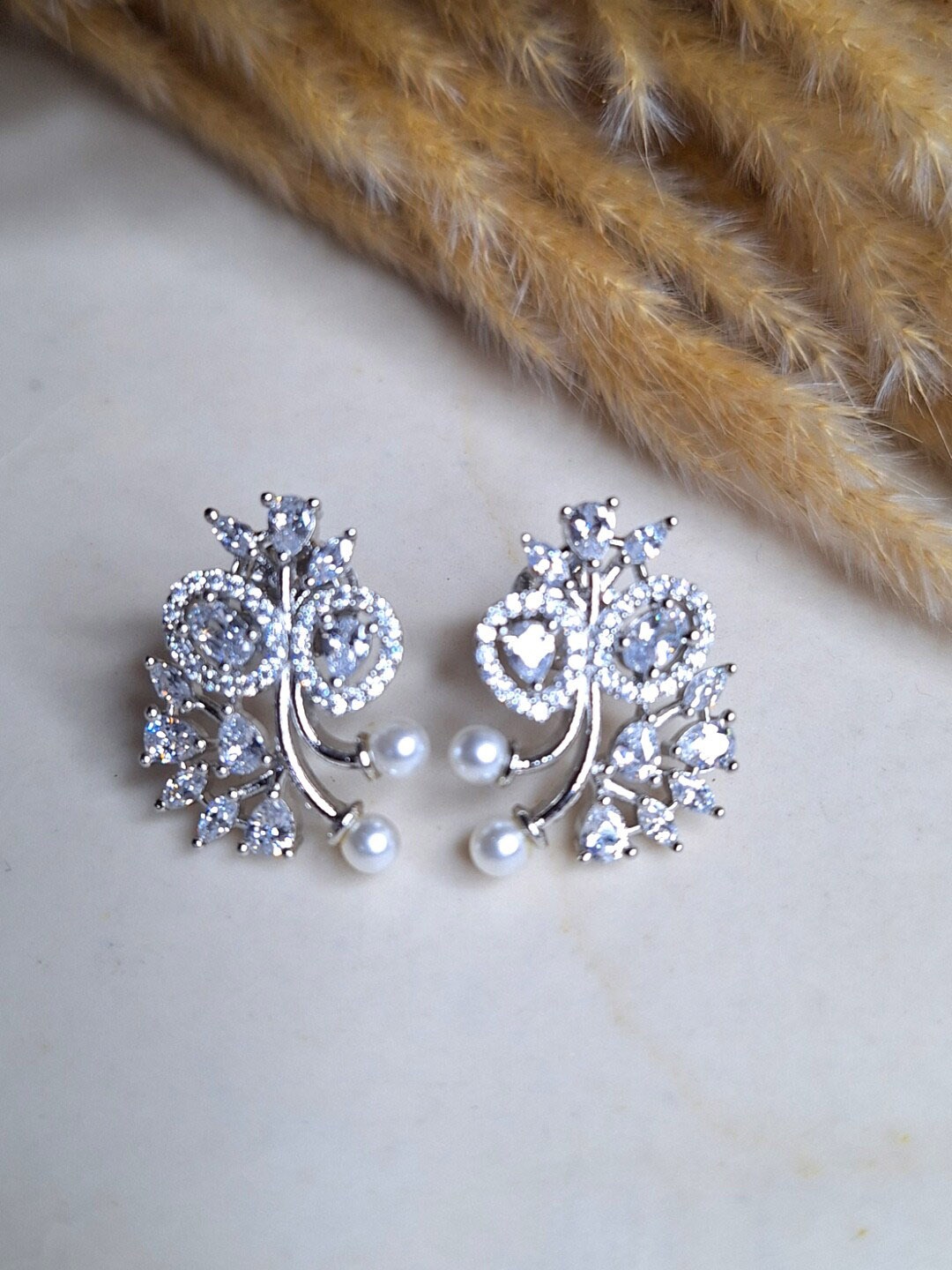 

XAGO Silver Plated Stones Studded & Beaded Stud Earrings