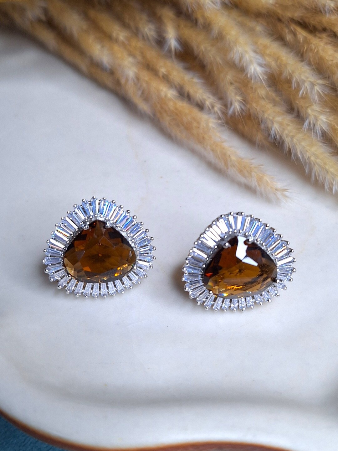 

XAGO Silver Plated Cubic Zirconia Studded Stud Earrings