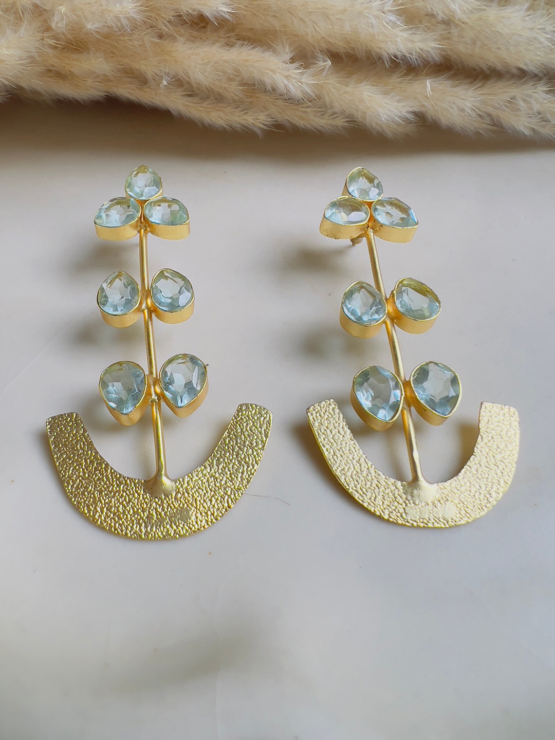 

XAGO Gold-Plated American Diamond Studded Contemporary Drop Earrings