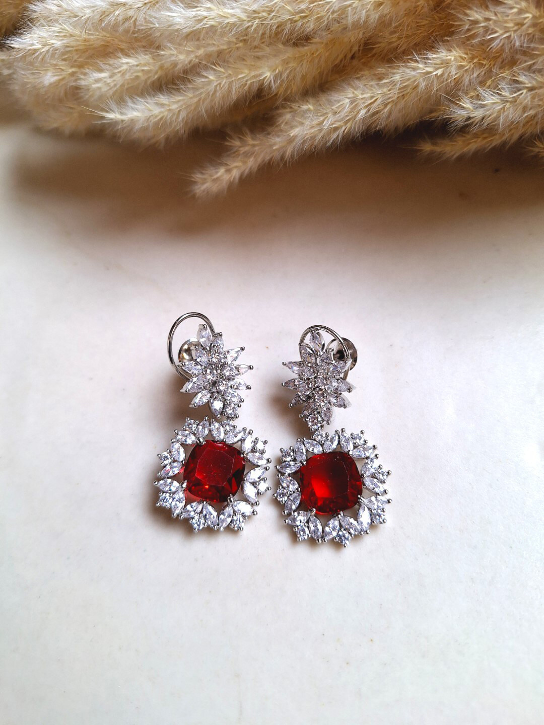 

XAGO Silver-Plated Cubic Zirconia Studded Drop Earrings