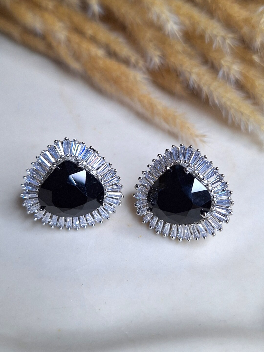 

XAGO Silver-Plated Cubic Zirconia Studded Studs Earrings