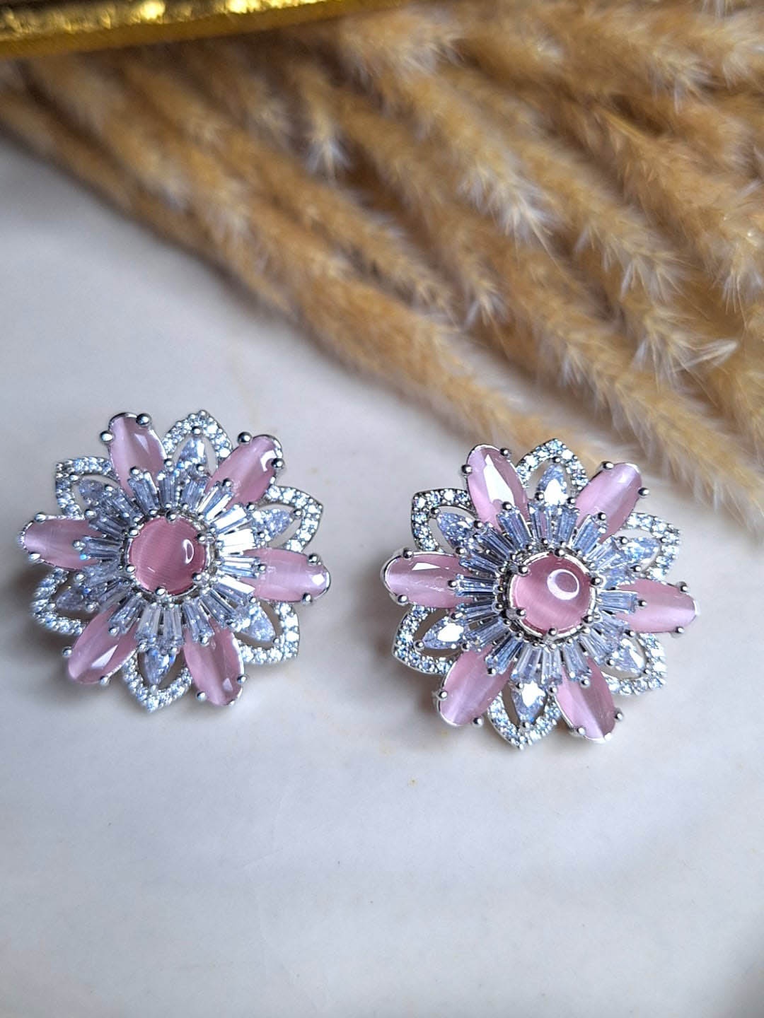 

XAGO Silver-Plated American Diamond Studded Floral Stud Earrings