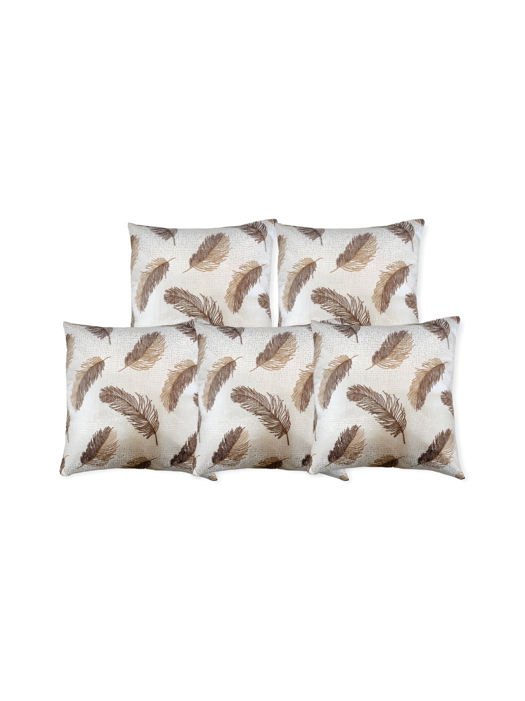 

TANLOOMS Brown & White 5 Pieces Floral Square Cushion Covers