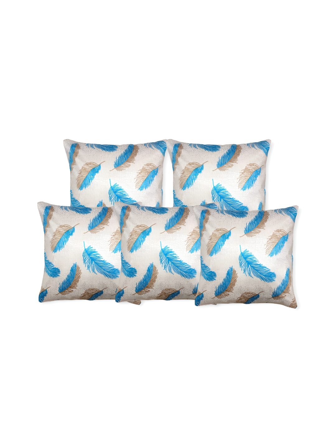TANLOOMS Teal & White 5 Pieces Geometric Square Cushion Covers