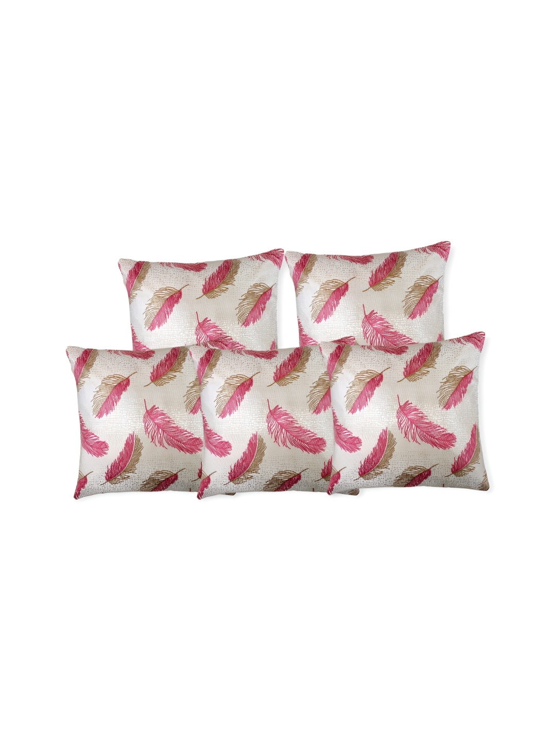 TANLOOMS Pink & White 5 Pieces Floral Square Cushion Covers