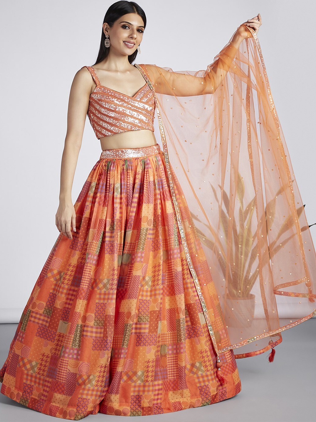 

panchhi Embroidered Semi-Stitched Lehenga & Unstitched Blouse With Dupatta, Orange