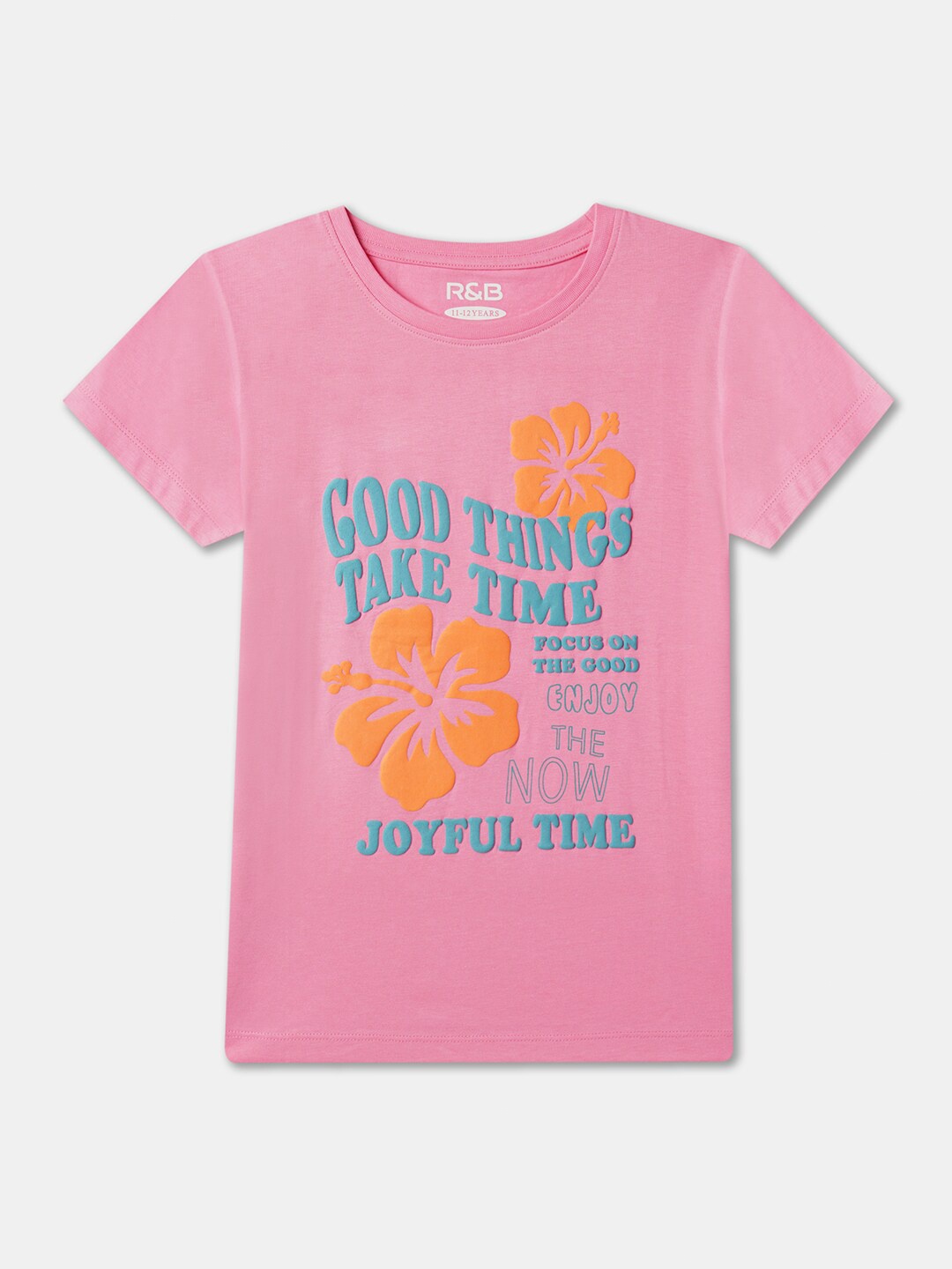 

R&B Girls Graphic Printed Cotton T-shirt, Pink