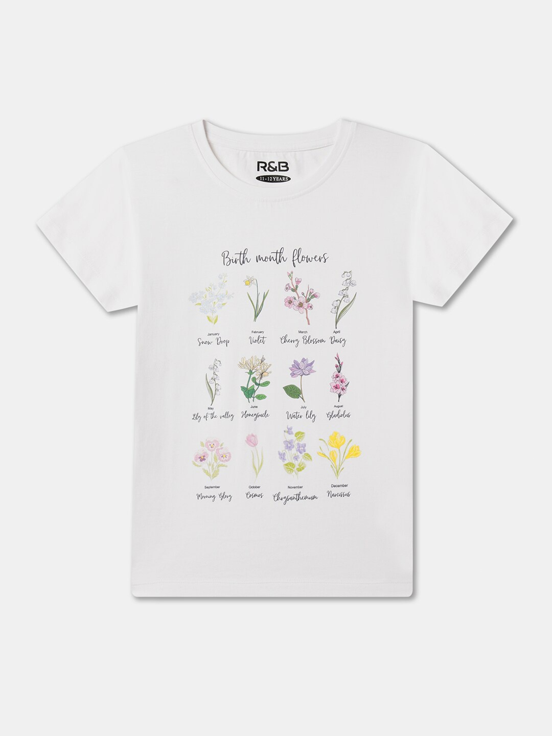 R&B Girls Typography Printed Round Neck Regular Sleeves Cotton T-shirt, White