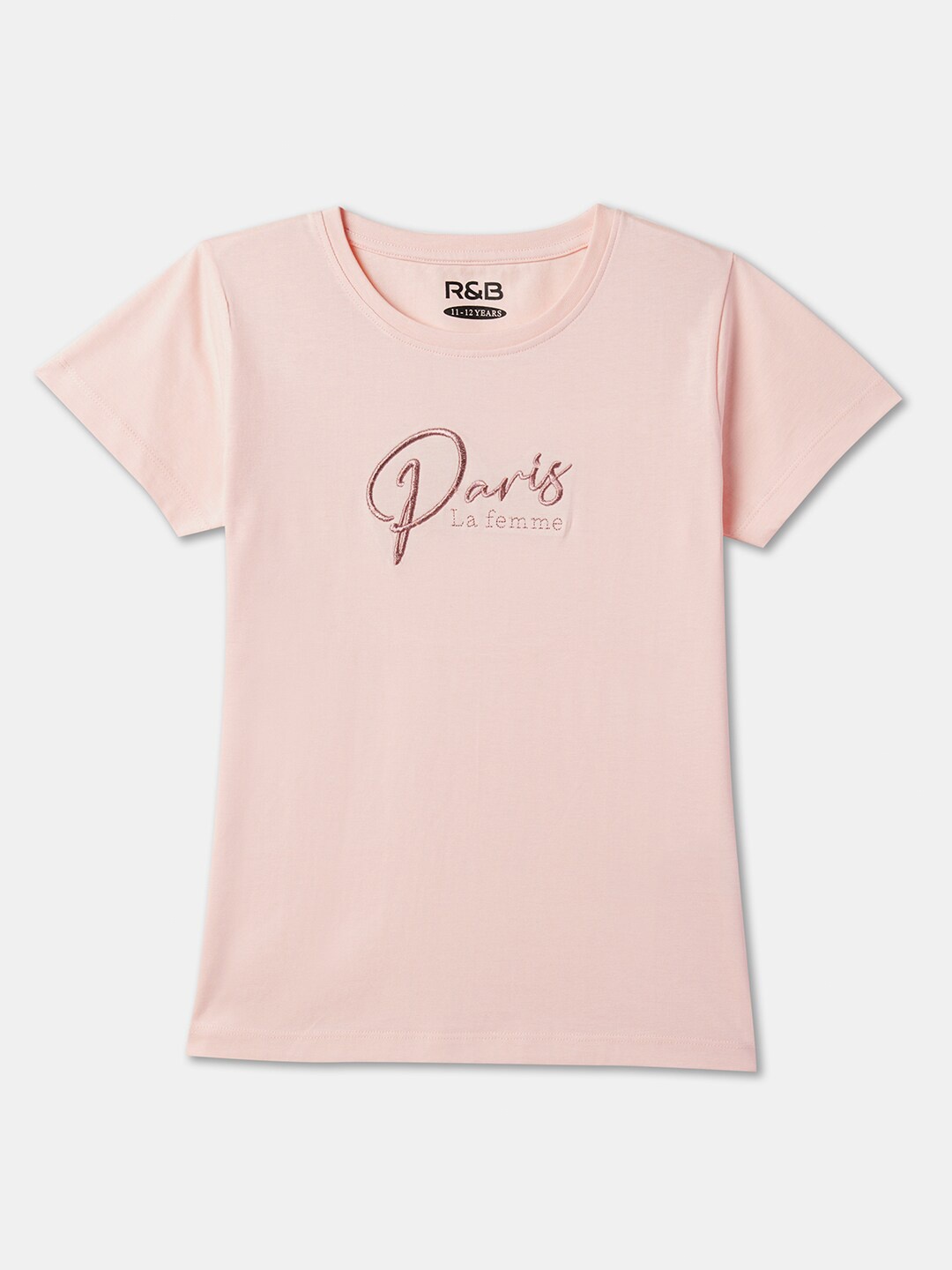 

R&B Girls Typography Printed Round Neck Cotton T-shirt, Pink