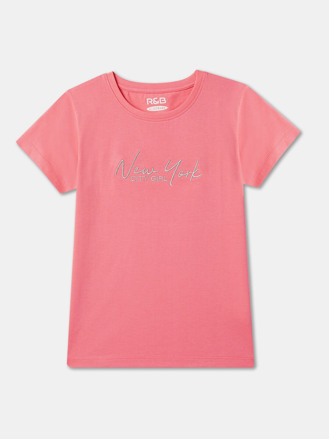 

R&B Girls Typography Printed Cotton T-shirt, Peach