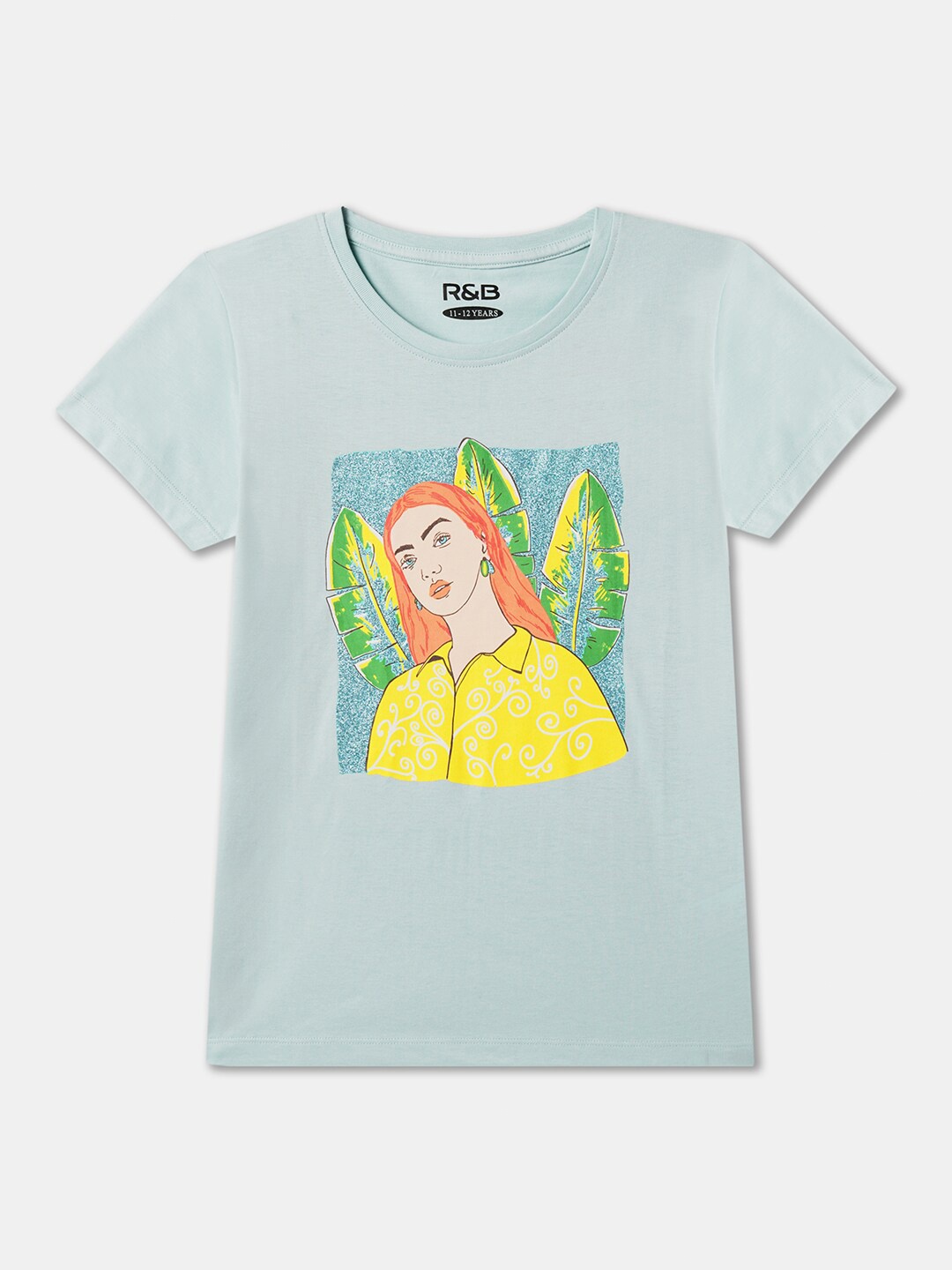 

R&B Girls Graphic Printed Round Neck Regular Sleeves Cotton Applique T-shirt, Blue